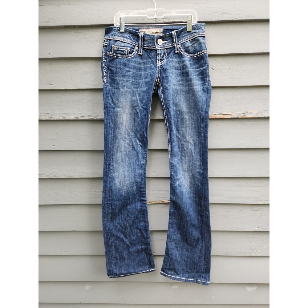 Vintage Y2K Low Rise BKE Sabrina Slim Bootcut Jeans Blue Contrast Stitch 24R